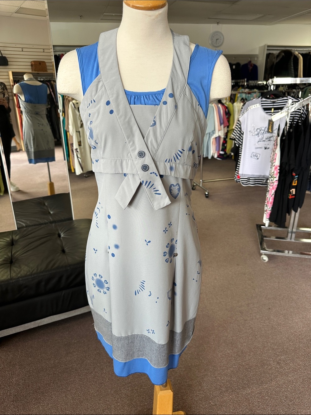 Light Gray & Blue Mini Dress with Layered Detail